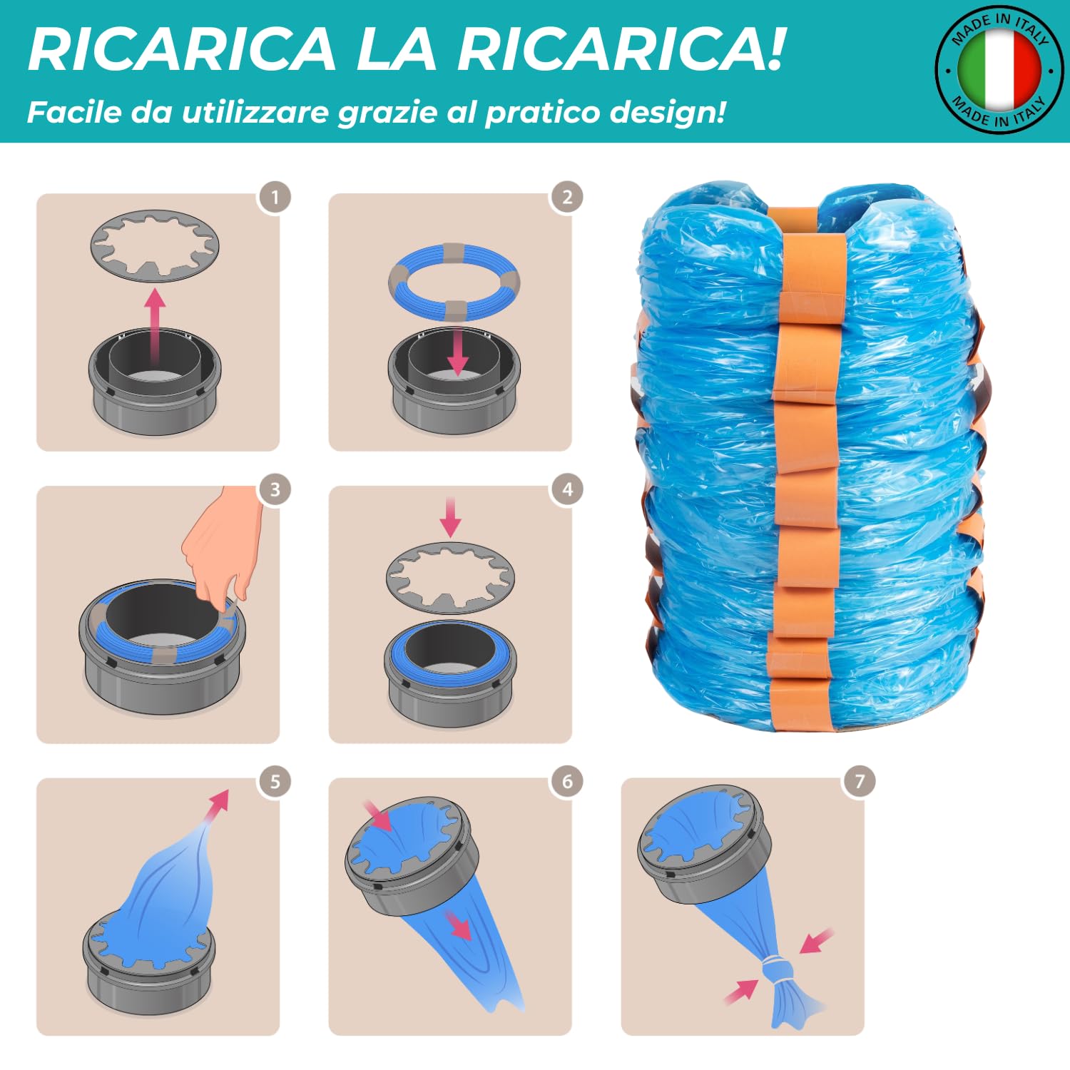 My Happy Nappy Ricariche -【Compatibili con Tommee Tippee Sangenic Tec, Simplee Sangenic e Twist & Click】- Super Ricariche XXL - Trattamento Anti-Odore EVOH Efficace a 7 Strati - Made in Italy