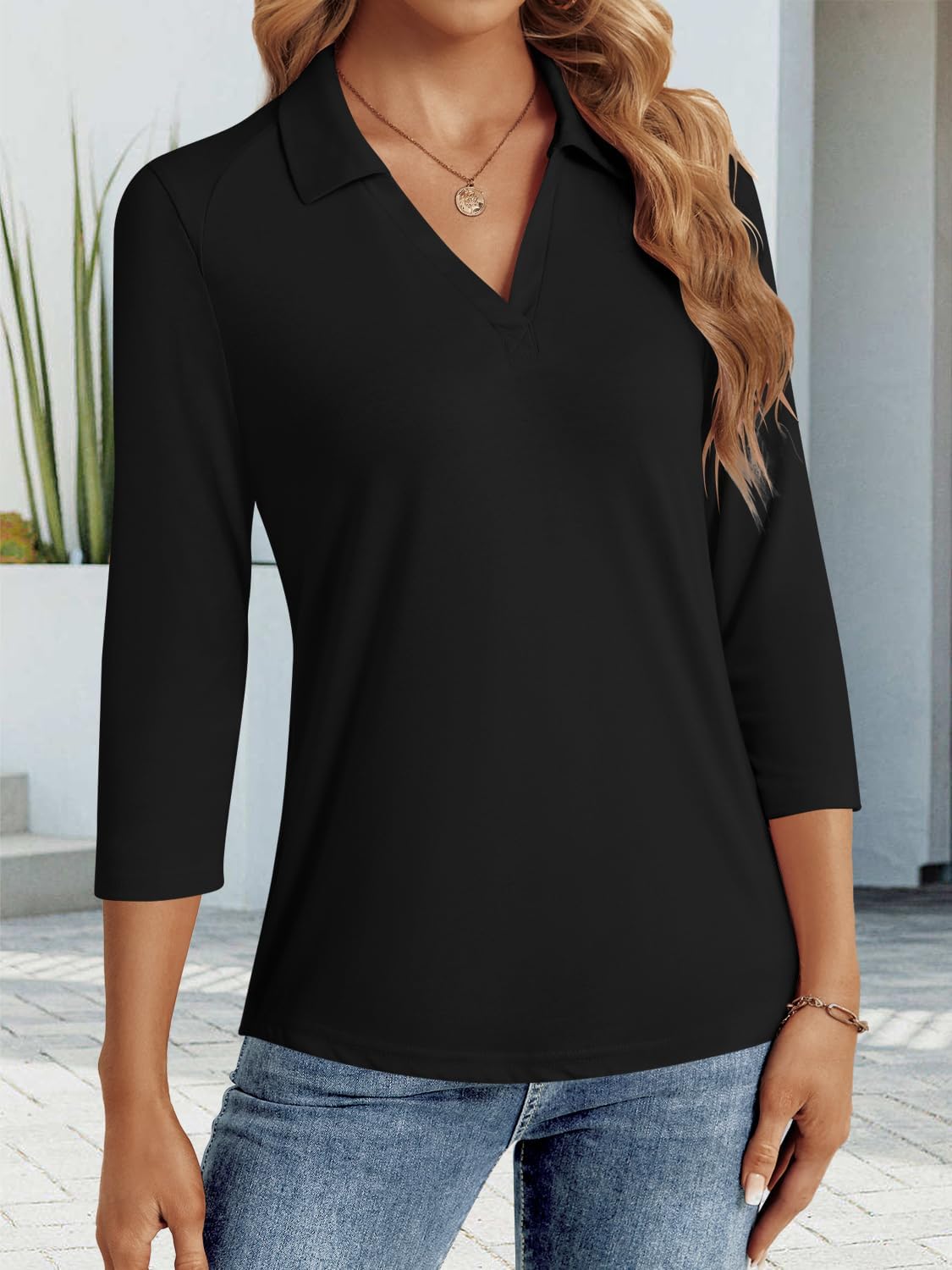 3/4 Length Sleeve Womens Tops Dressy Casual V Neck Polo Shirts Business Work Blouses 2025 Trendy Tunic Top - Image 3