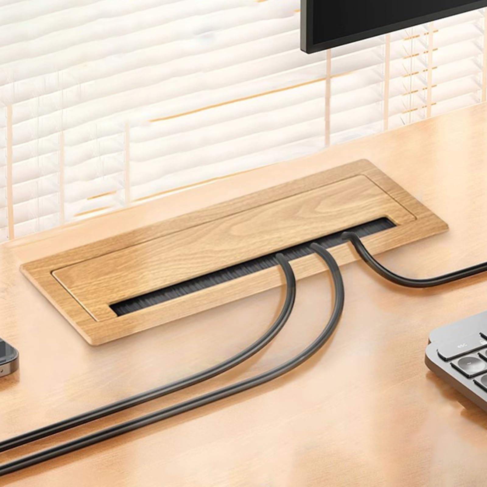 Passe Cable Bureau Passage Câbles Aluminium, Cache Trou Bureau 20/30 cm Finition Bois pour Bureau, Salle Réunion, Meuble TV & Media(#1,30x9cm/11.8x3.5in)