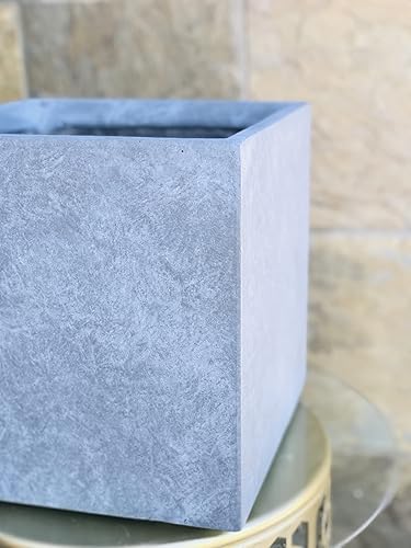Miniatura 6 de 10" W cuadrado gris pizarra ligero hormigónfibra de vidrio interior al aire libre elegante plantador moderno