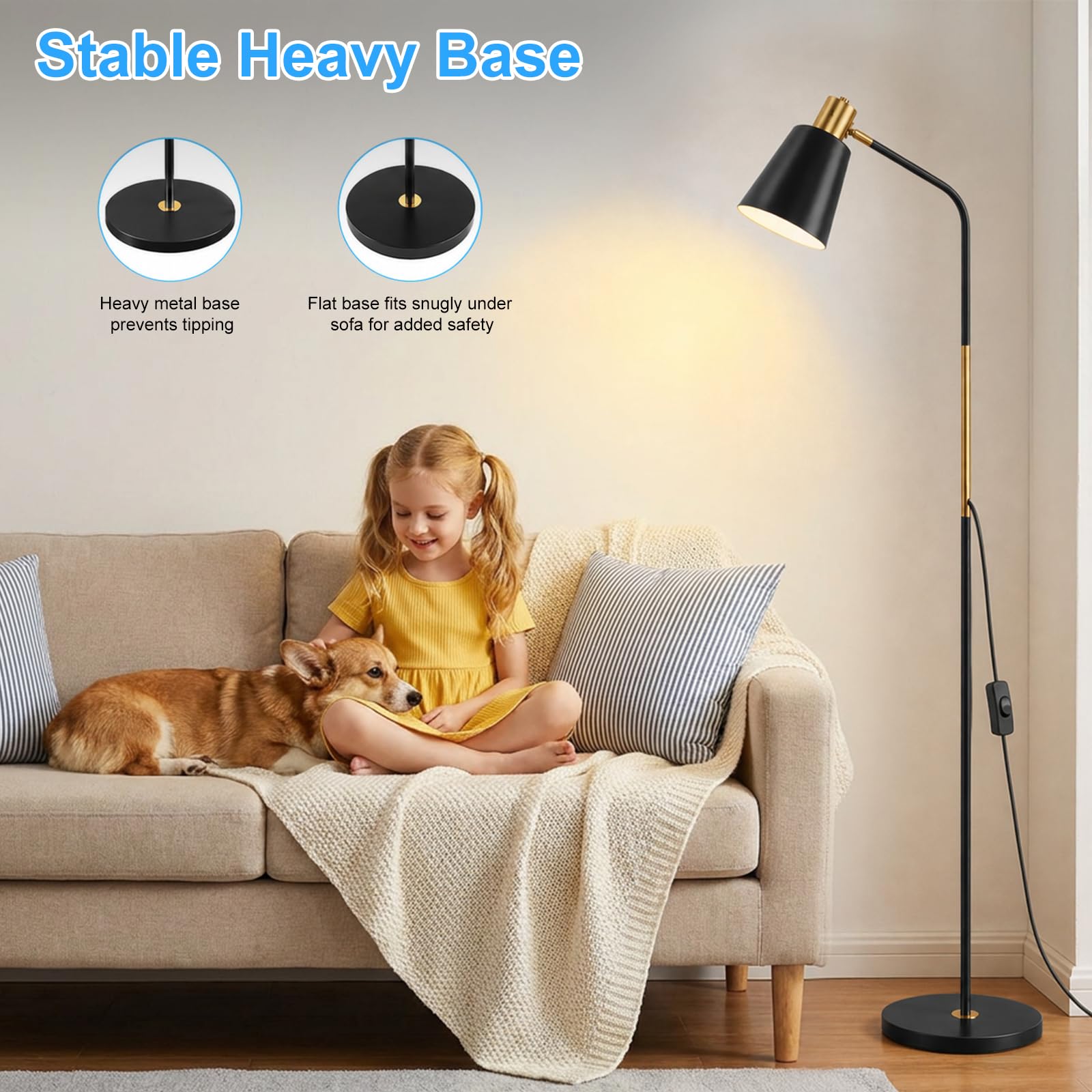 Lampada da Terra ad Arco E27 Regolabile Testa Orientabile, Nero | 153 cm, black metal, 180° swivel head, living room office room