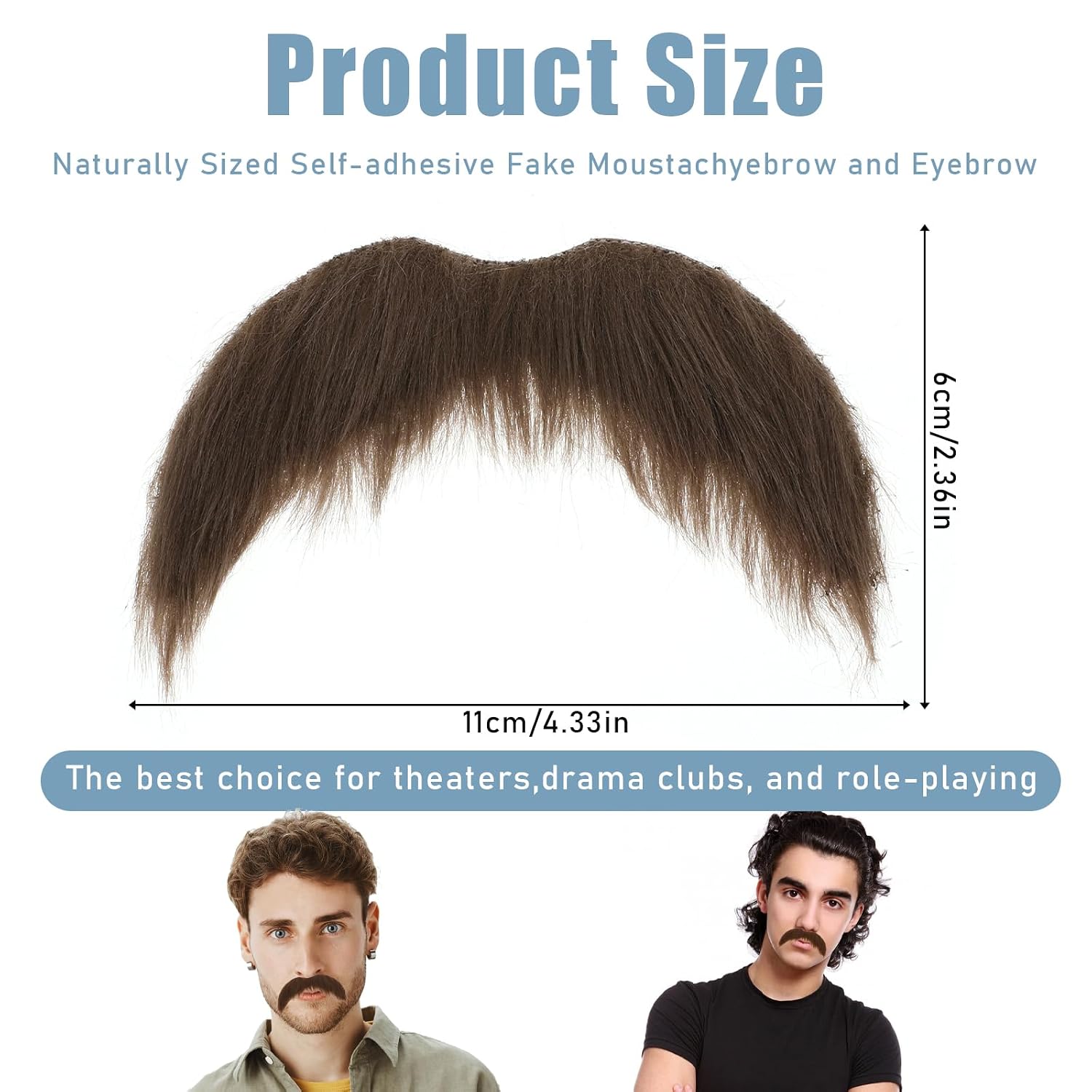 Tucnoeu Fake Mustaches,Realistic Mustache,Fake Facial Hair for Cosplay Costumes and Halloween Parties (Brown)