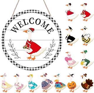 14Pcs Interchangeable Goose`Welcome Door Sign,12 Inch Seasonal Wooden We...