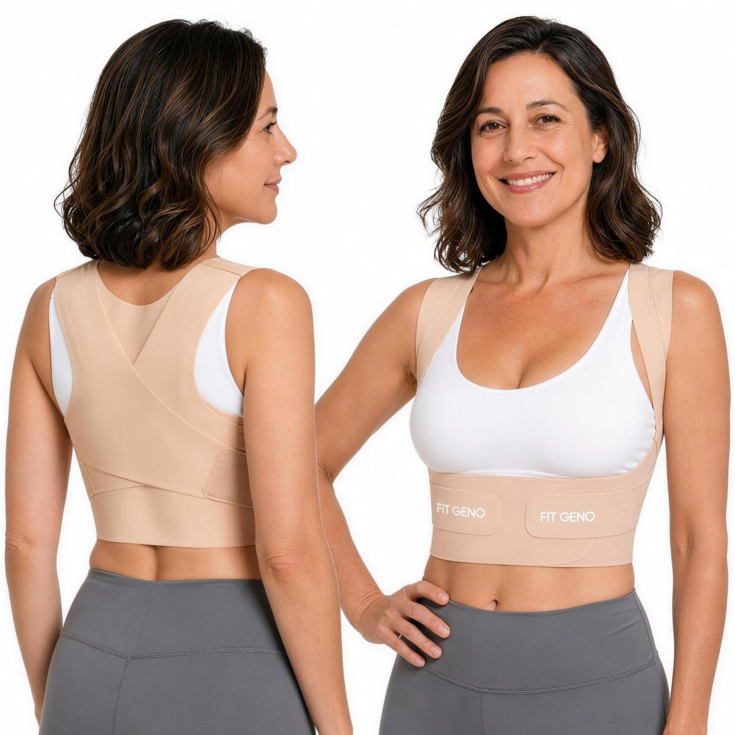 Photo 1 of Fit Geno Invisilite Posture Corrector for Women, Adjustable Back Brace for Hunchback Slouching, Upper Back Neck Shoulder Pain Relief, Lightweight Discreet Under Clothes, Large