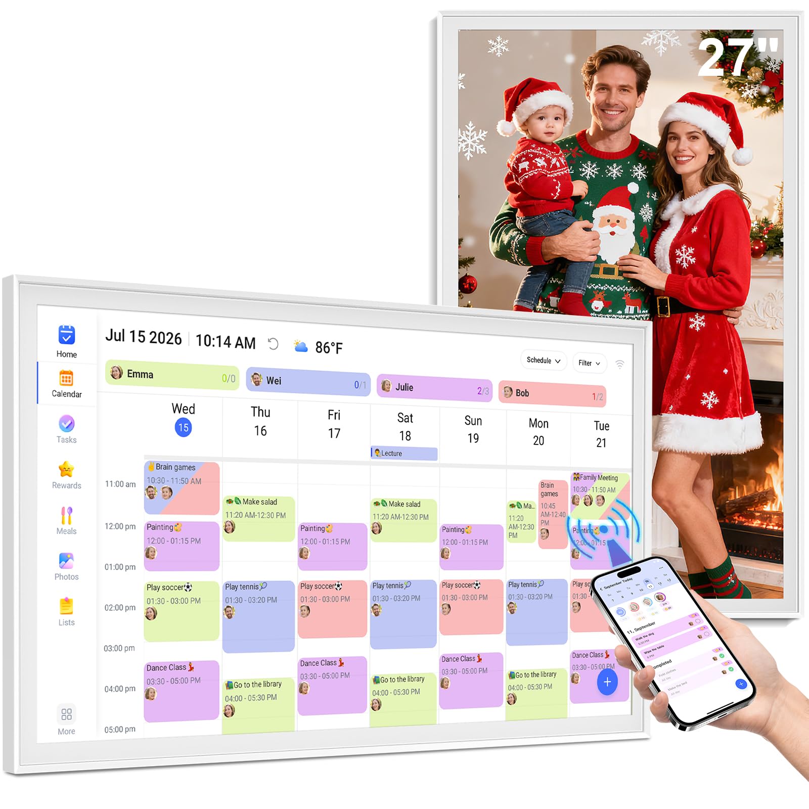 27" Smart Digital Calendar, Family Chore Chart & Photo Frame