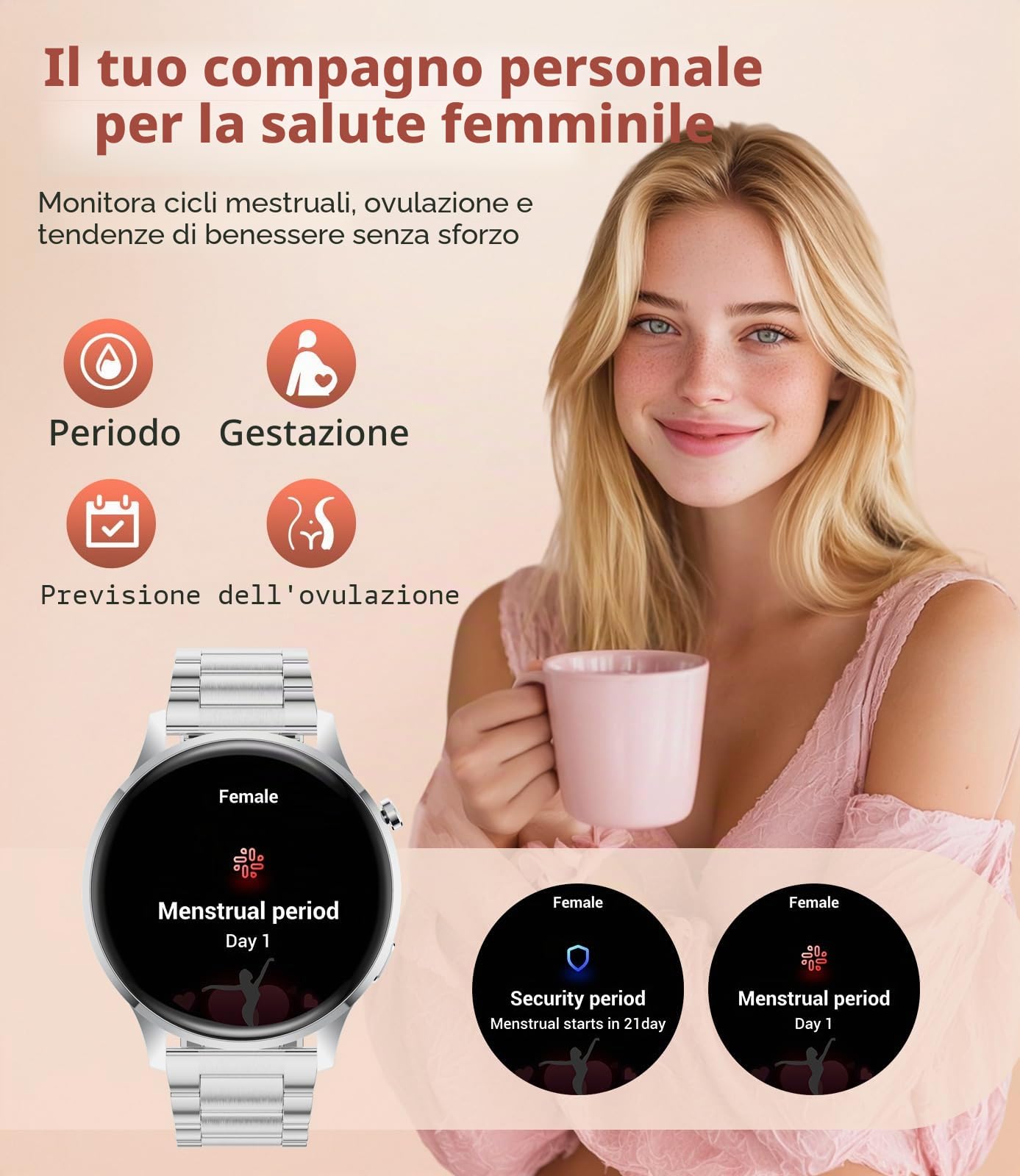 SUNKTA Orologio intelligente da donna 7,9 mm ultra sottile 1,32" AMOLED chiamate Bluetooth elegante Smartwatch per Android iOS,frequenza cardiaca,monitoraggio del sonno,contapassi, calorie,Argento