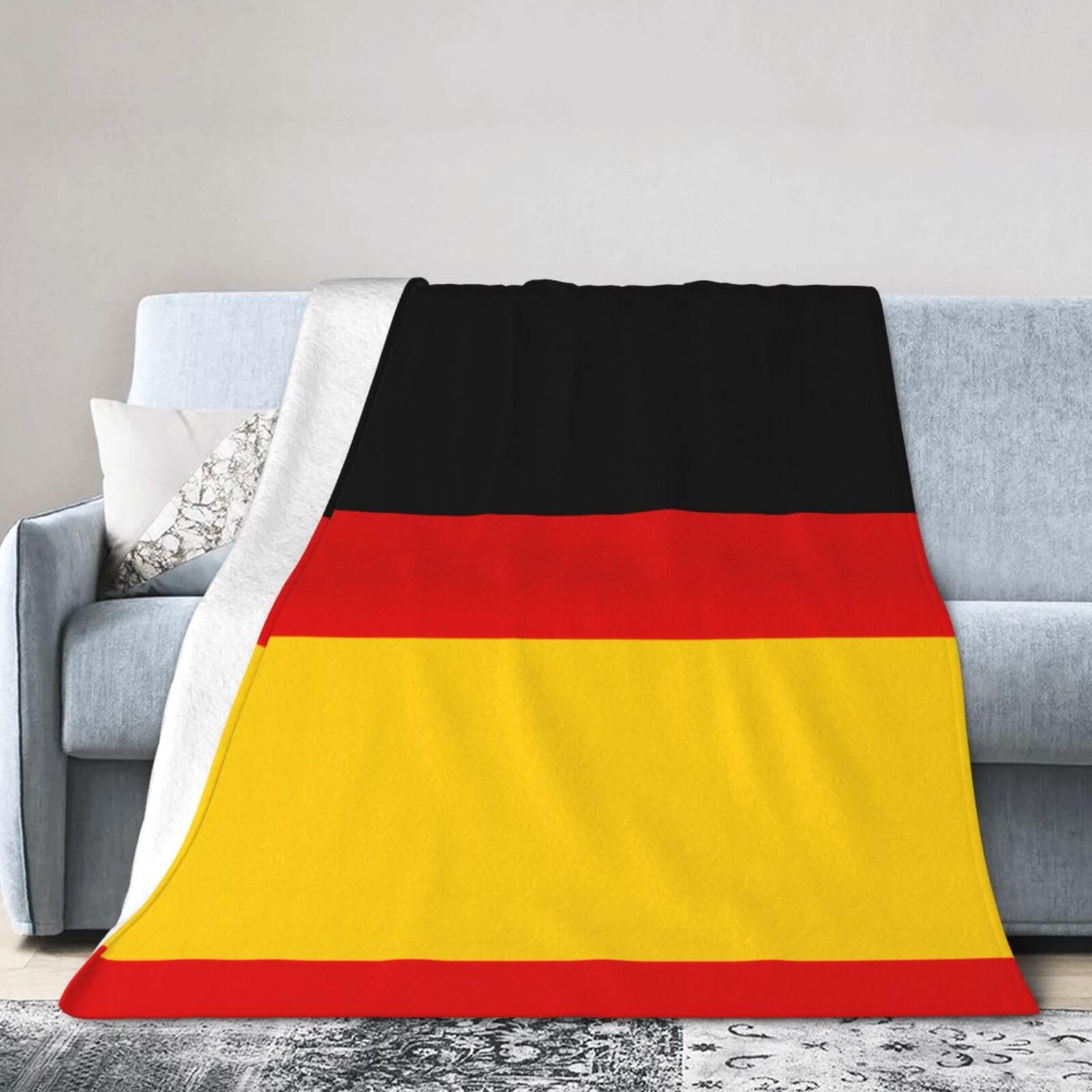 German Flag 80"x60" Fleece Blanket, Full Size, Super Soft, Suitable for Bed, Sofa, Camping, All Seasons