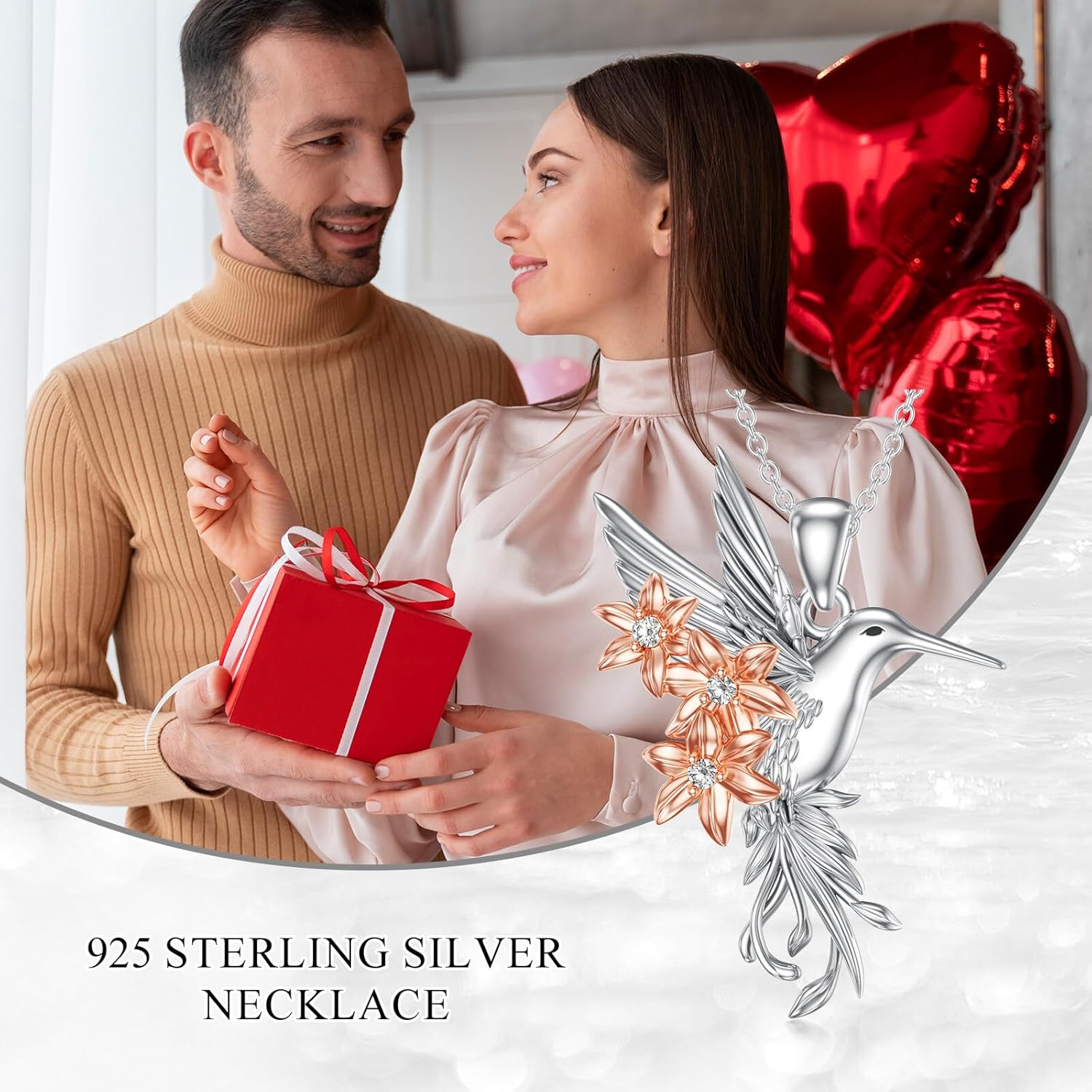 Diamond Hummingbird Necklace for Women 925 Sterling Silver Hummingbird Pendant Necklaces with Flower and Lab Grown Diamonds Jewelry Gifts - Image 7