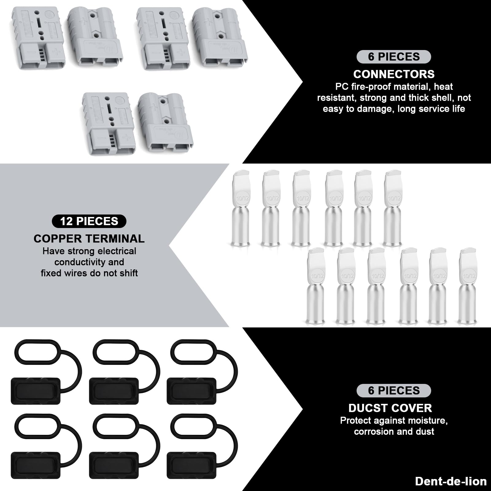 Connecteur Anderson 50a Avec Terminaux CSPARKV 2Pcs 50A 600V Connecteur Batterie Au Fil De Harnais Terminal à Connecteurs Alimentation 6 AWG Modulaires