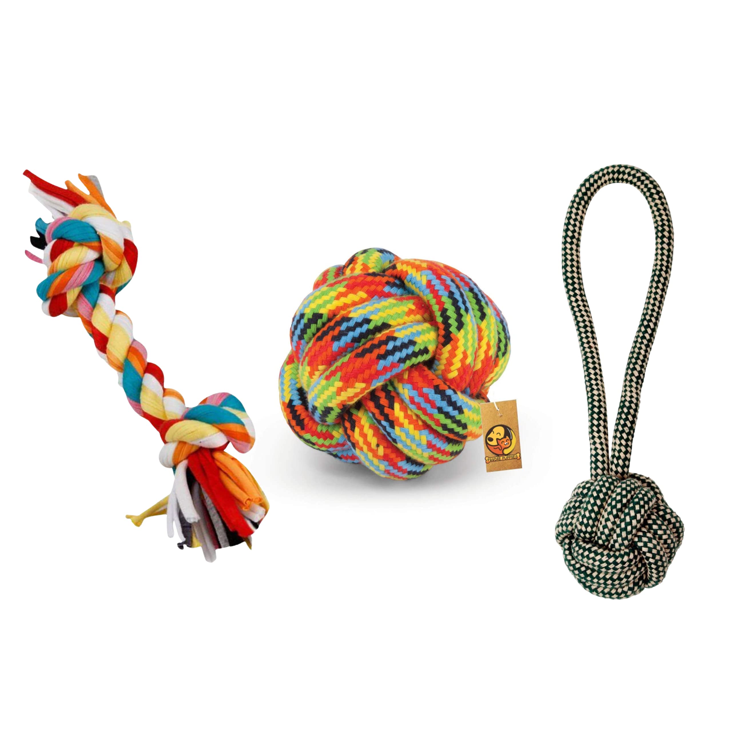 Foodie Puppies Dog Chew Cotton Rope Toys 3in1 Combo for Small Dogs & Puppies (2Knot + Cotton Ball + Handle Rope) Knotted Cotton Chewing Dog Toy for Playing, Teeth Cleaning & Training (Color May Vary) (B093SYVPKN) Amazon Price History, Amazon Price Tracker