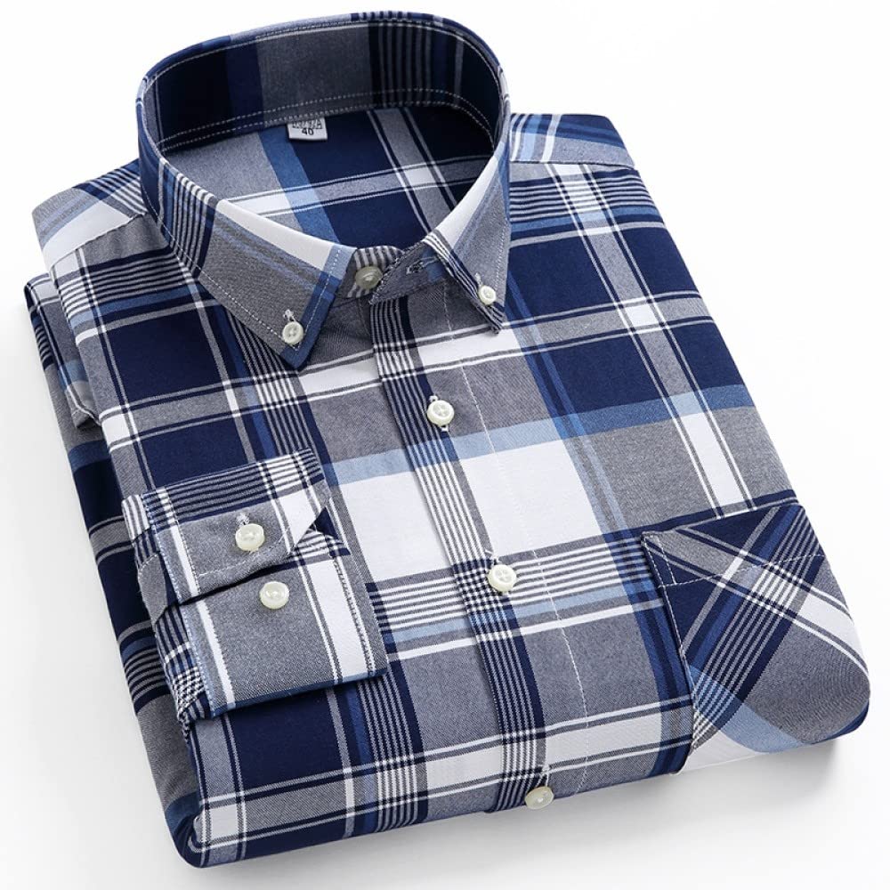 IIK Camicia in Cotone A Maniche Lunghe da Uomo,Camicia Casual A Maniche Lunghe da Uomo, Camicie A Scacchi A Maniche Lunghe da Uomo Camicie di Flanella Scozzesi di Cotone con Tasche sul Petto Top A