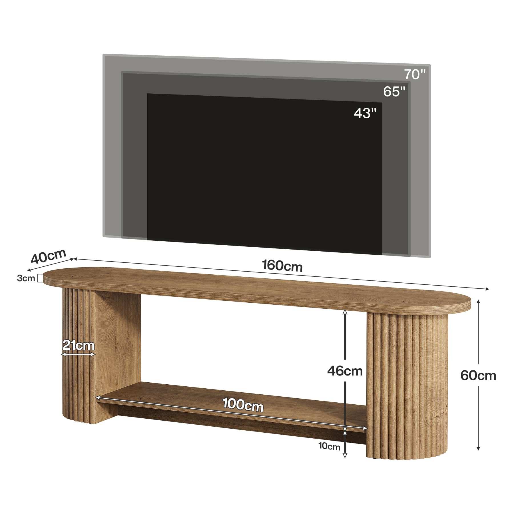 Tribesigns Mueble de TV de 160 cm, Mesa de TV de hasta 75 Pulgadas, Mueble para TV Rústico con Diseño Acanalado, Mueble Television con Almacenamiento para Salón, Dormitorio, Marrón
