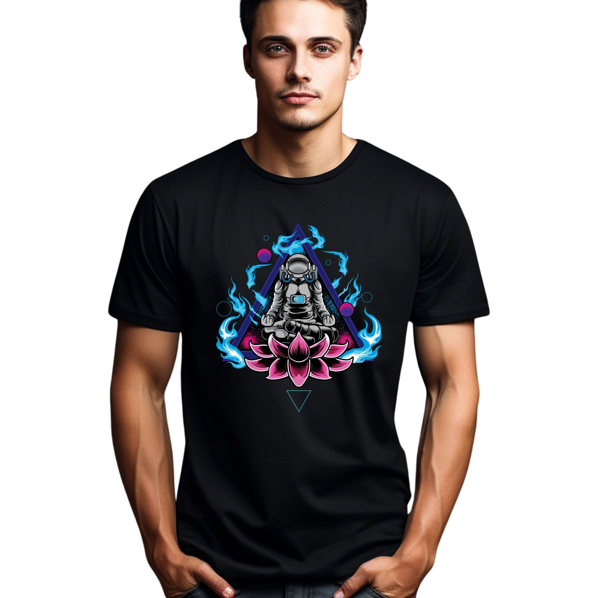 Seek Buy LoveAstronaut Meditating in Space Triangle, Cosmic Yoga Pose Lotus T-Shirt, Galaxy Print Tee, Sci-Fi Space Apparel for All Ages