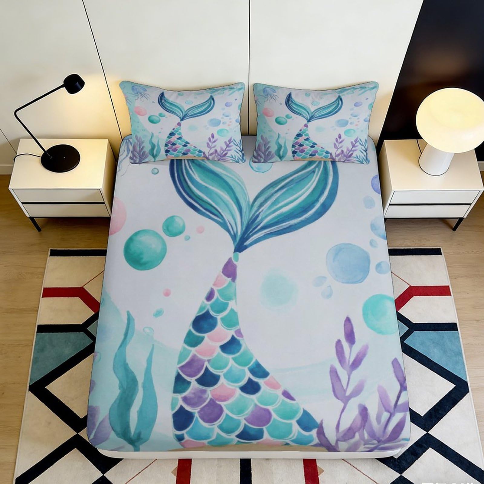 3D Printed Crane Blossom Fitted Sheet Microfiber Deep Pocket Bedroom Bedding Sakura Mattress Fitted Cover Washable for Adults 140x200x25cm