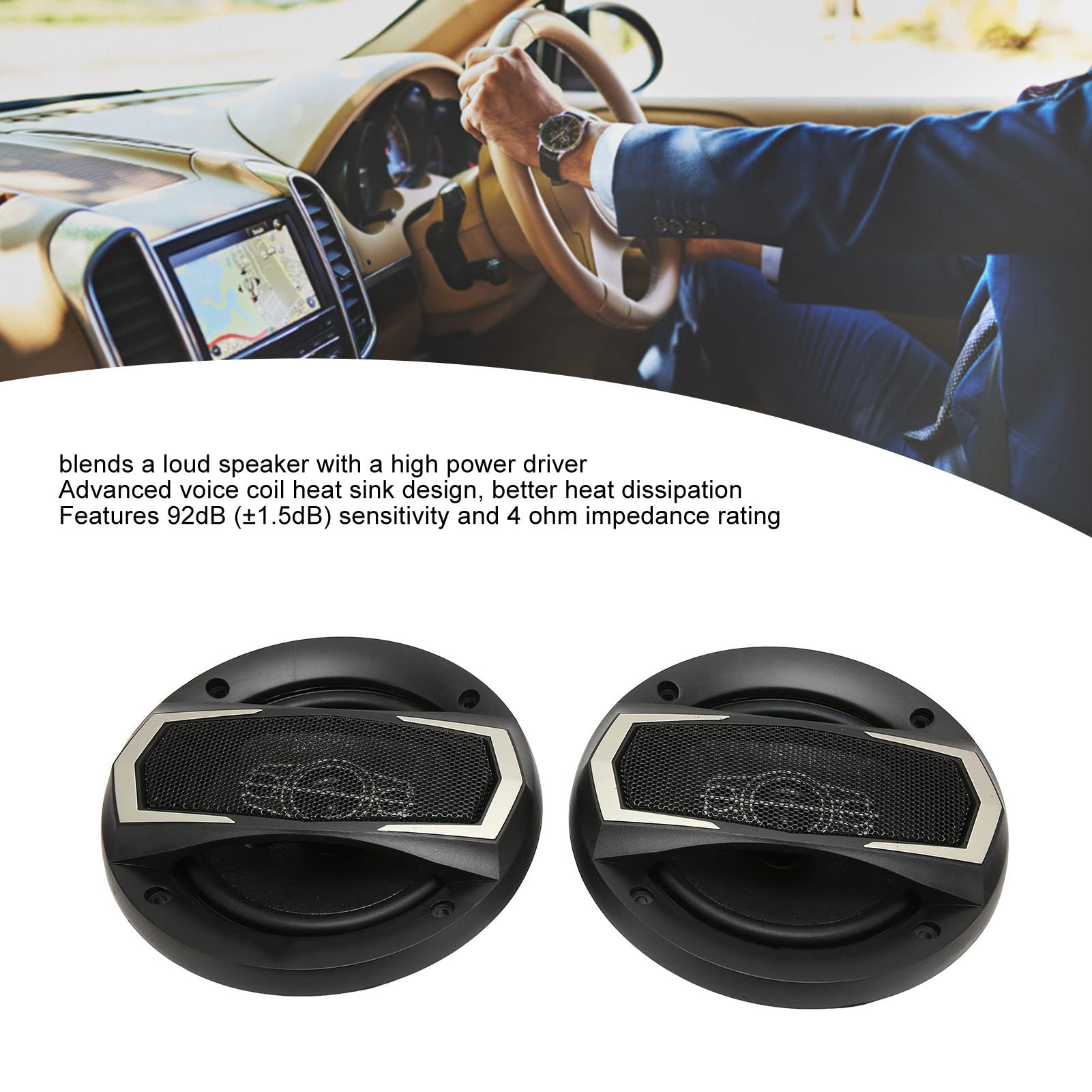 Altavoz Coaxial para Automóvil 6 Pulgadas: 1 Par, Altavoces Negros De Alta Potencia De 400 W para Actualización De Automóviles.