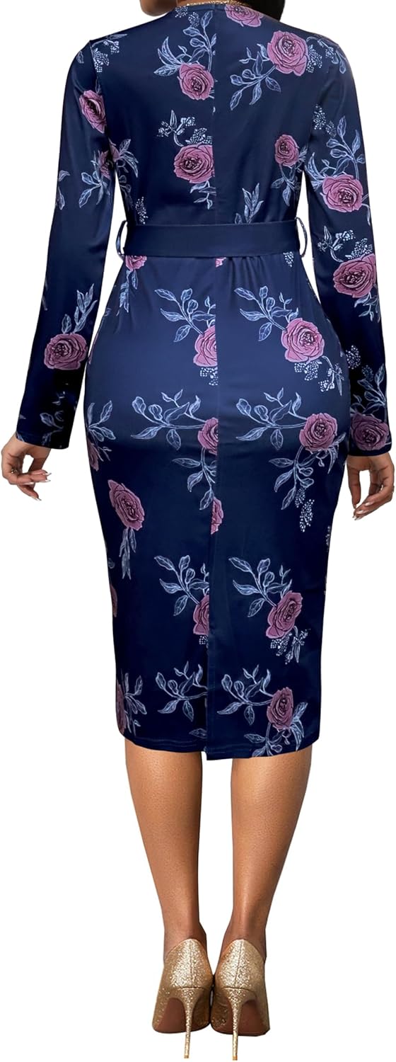 Xinlees Women's Elegant Dresses Sexy Bodycon Long Sleeve Pencil Business Dresses - Image 5
