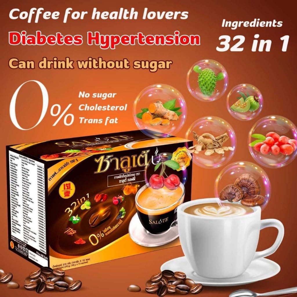 15 Sachets Roasted Delicious Mellow Intense Vegan Snack Arabica TropiGold SaluteCoffee Instant Coffee Mix 32 In 1 (of 5) By Beautygoodshop [Get Free For You Beauty Gifts] image 5
