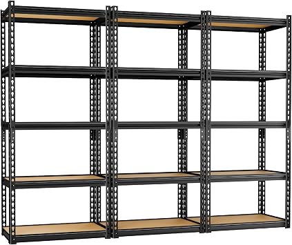 LEVELEVE 5-Tier Storage Shelving Unit, Metal, for Garage, Kitchen, Laundry Room, Adjustable, 30" L x 12" W x 60" H, Rectangular, 3 Pack