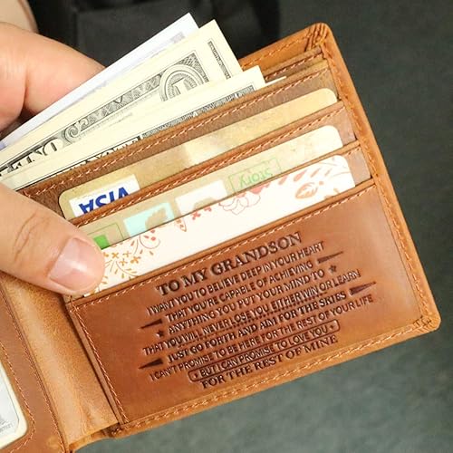 Miniatura 3 de Cartera para hombre con texto en inglés "To My Grandson", cartera grabada personalizada para hombres, la mejor idea de regalo para niños,