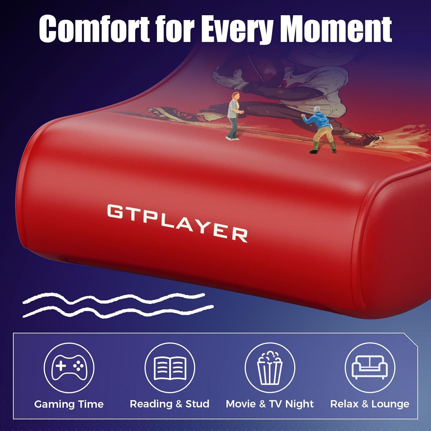 GTPLAYER Floor Rocking Gaming Chair – Floor Rolling Game Chairs with Angle Limiter, Gamer Rocker Floor Seat, Compact & Lightweight, Red Football