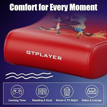 GTPLAYER Floor Rocking Gaming Chair Floor Rolling Game Chairs with Angle Limiter, Gamer Rocker Floor Seat, Compact & Lightweight, Red Football