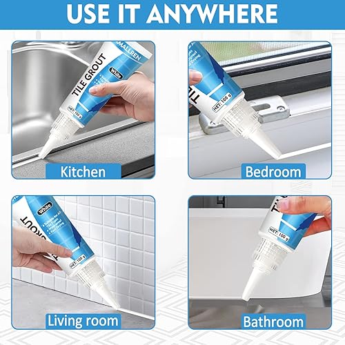 Miniatura 10 de Paquete de 2 bolígrafos de pintura de lechada, relleno y sellador de lechada de secado rápido para baño, juntas y huecos de azulejos de cocina (gris)