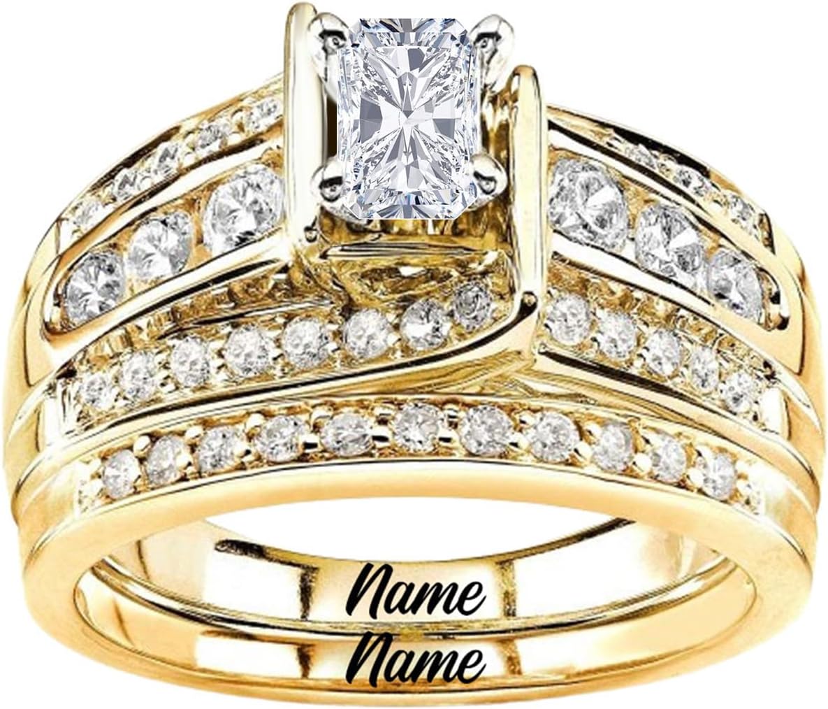 10K 14K 18K Gold Moissanite Bridal Rings Sets for Her, 3.03 CT. tw. Princess Cut Moissanite Engagement Ring Set for Women Wedding Ring Set for Engagement Anniversary Eternity Band