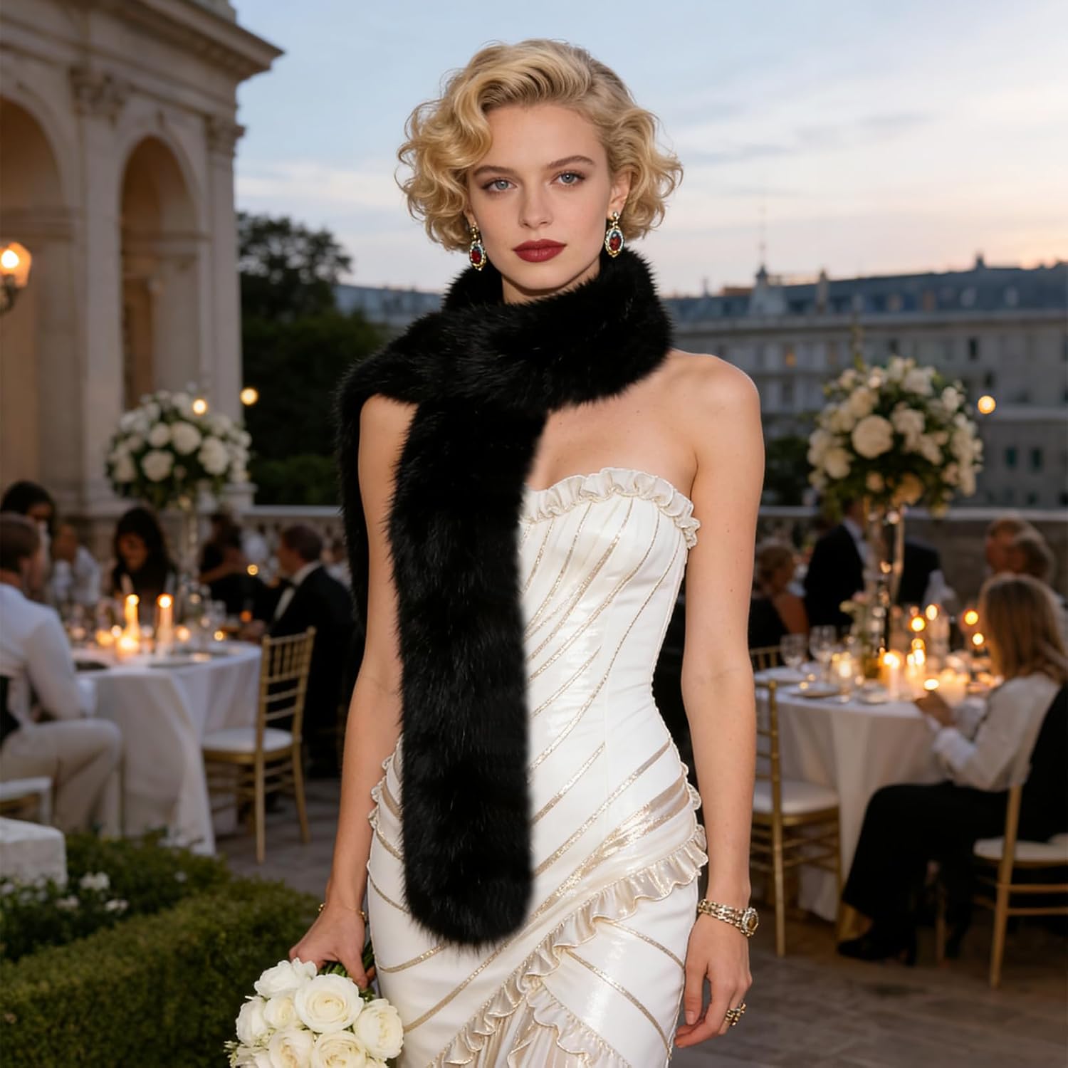 XEPST Women's Faux Fur Collar Scarf Wrap,Faux Fur Shawl Winter Neck Warmer Fluffy Scarf - Image 7