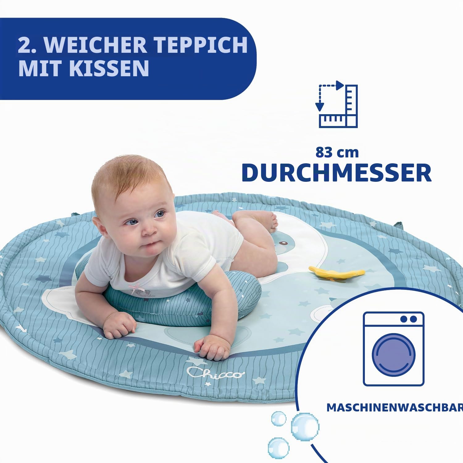 Chicco Spielmatte 3in1, Multifunktionsspielbogen für Neugeborene,Baby Aktivitätendecke, Sternenprojektor, abnehmbarem Baby-Nachtlicht mit entspannender Musik - Babyspielzeug, ab 0 Monate, Blau