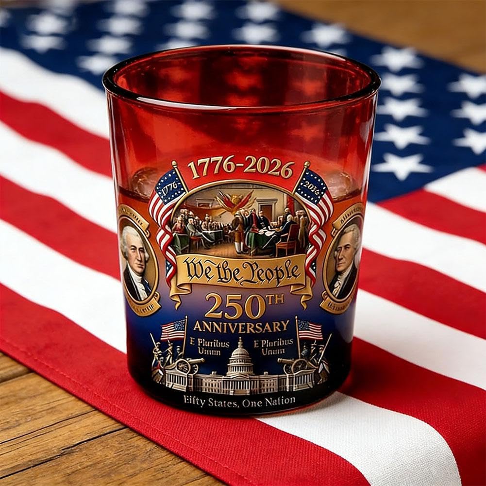 U.S. 250th Anniversary Commemorative Whiskey Decanter, Embossed Stained Glass Heritage Bottle with Liberty Bell Stopper for Bourbon Scotch Display(2pcs&b+c)