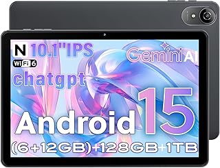 Tablet 10 Pulgadas Android 15 Gris, Gemini AI, 18GB RAM (6+12) 128GB, T30 Octa-Core, Pantalla IPS HD, 6000mAh, WiFi 2.4/5G, GPS, GMS Certificado, Face ID, Type-C, BT, TF 1TB, Gray