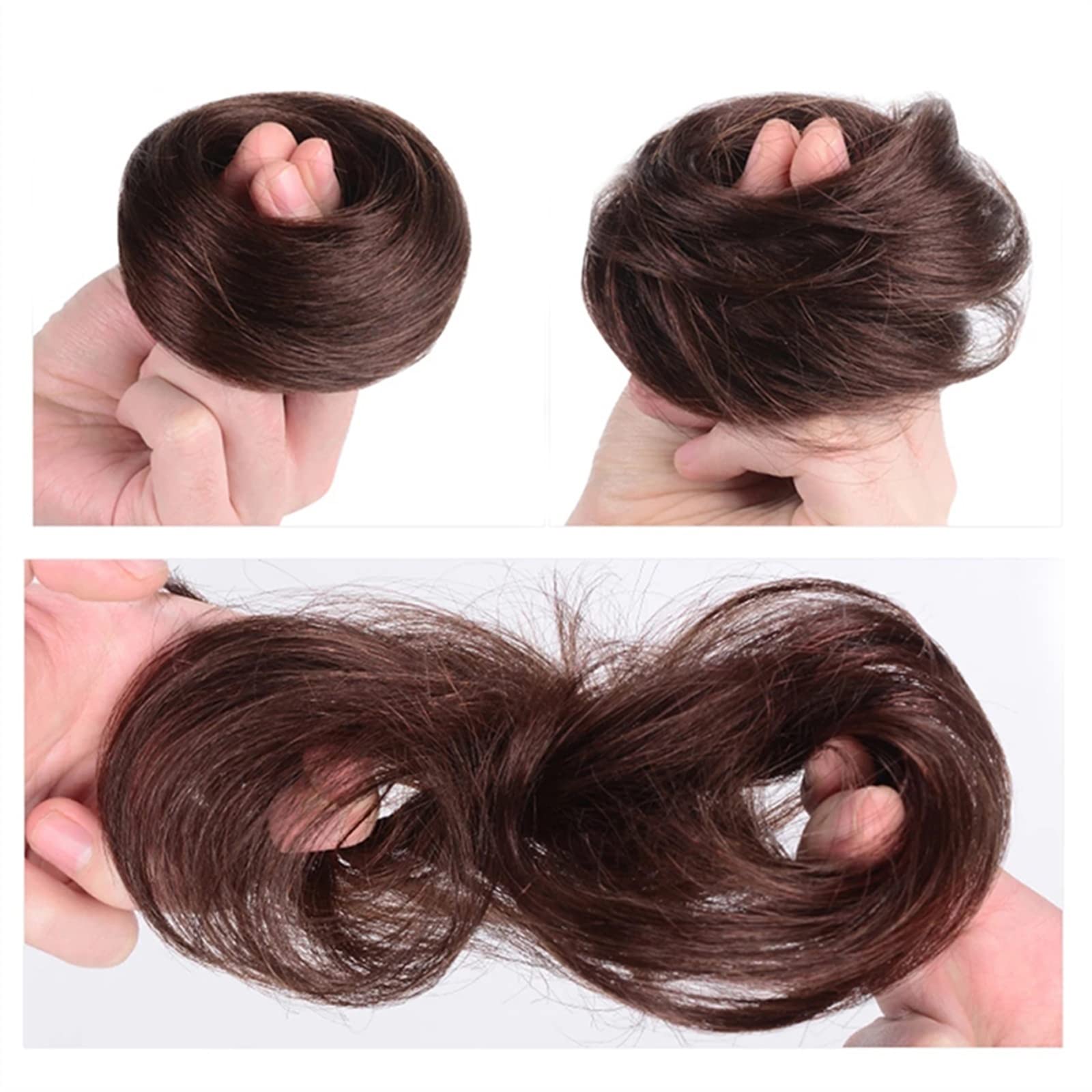 moño desordenado pieza de pelo 1 unidad de postizos de moño con banda de goma elástica for mujeres, moño de cabello humano, moño desordenado, pieza de cabello, moño de donut, cabello Remy brasileño Ha