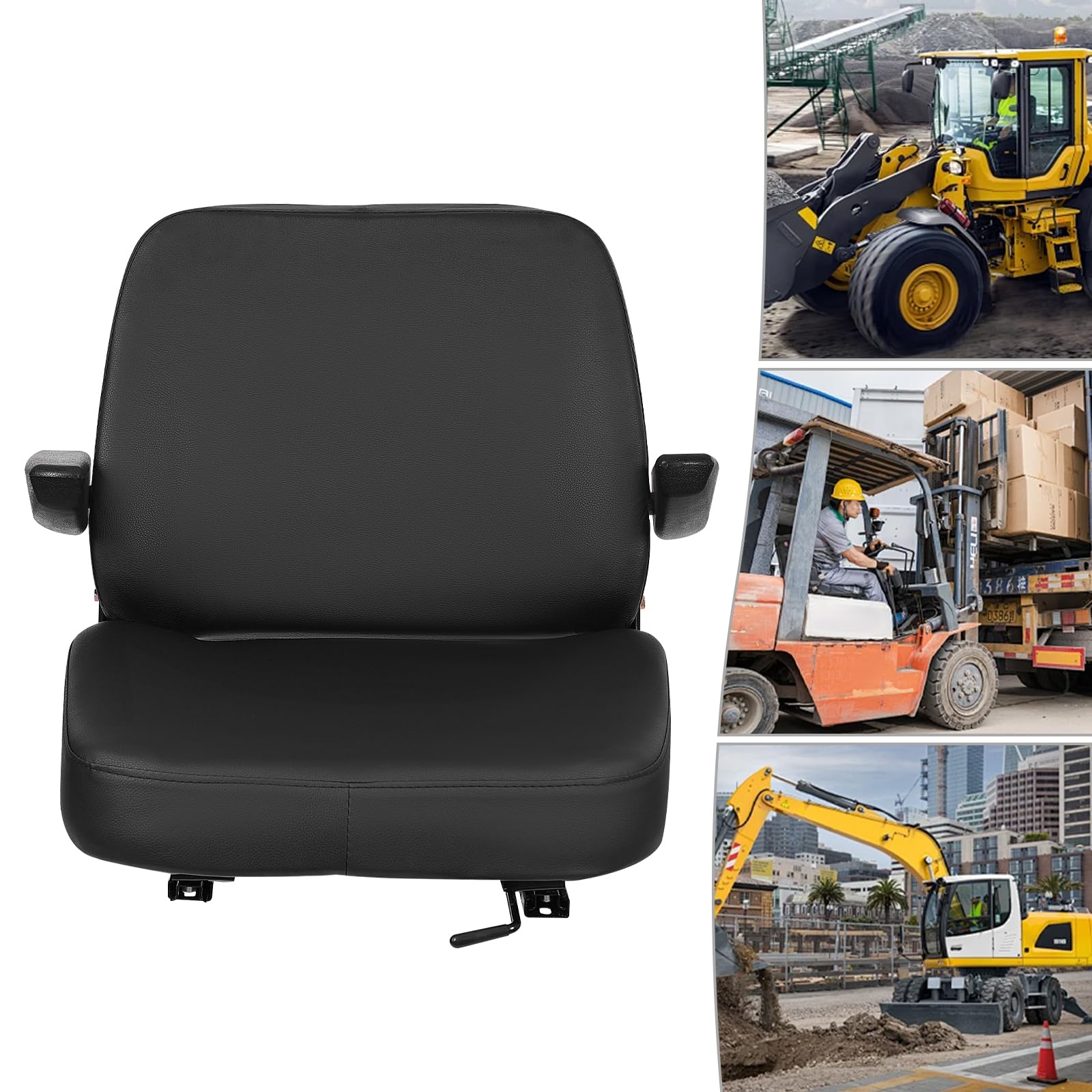 Siège universel de tracteur pour chariot élévateur avec dossier et accoudoirs réglables en éponge PU et cuir synthétique PVC, amovible, facile à monter, facile à nettoyer, 48 x 46 x 51 cm