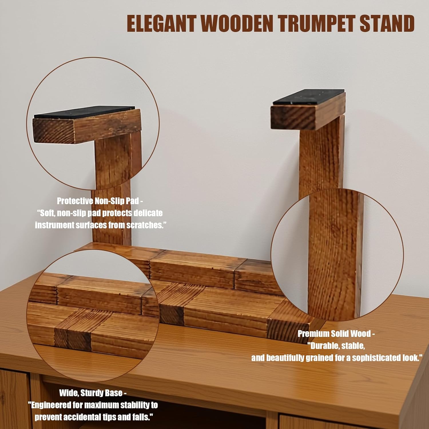 Solid Wood Trumpet Stand, Universal Desktop Trumpet Stand, Instrument Decoration and Accessories for Home Studios, Practice Rooms, and Living Rooms, Ideal Gift for Musicians and Trumpet Players