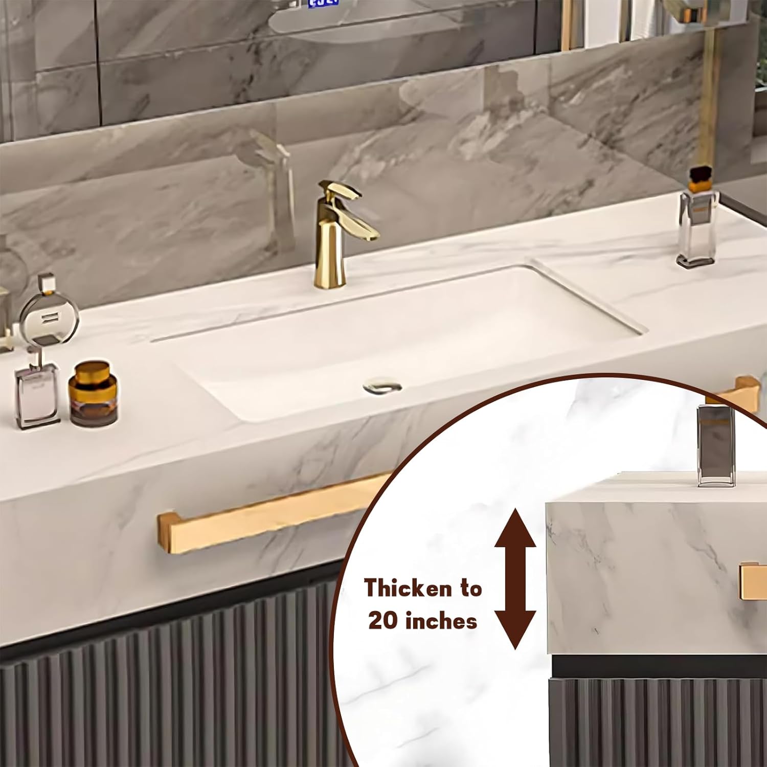 24 inch Bathroom Vanity, Freestanding Bathroom Vanities with Sink, Wall Mounted Floating Cabinet Smart Defog Mirror/Solid Wood Cabinet 2 Extra Big Drawers with Faucet and Drain Fittings,Black