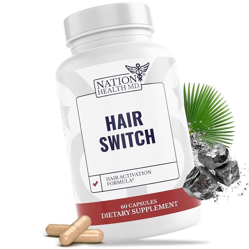 NATION HEALTH MD Hair Switch — Suplemento para cabelos, pele e unhas com biotina, 60 cápsulas