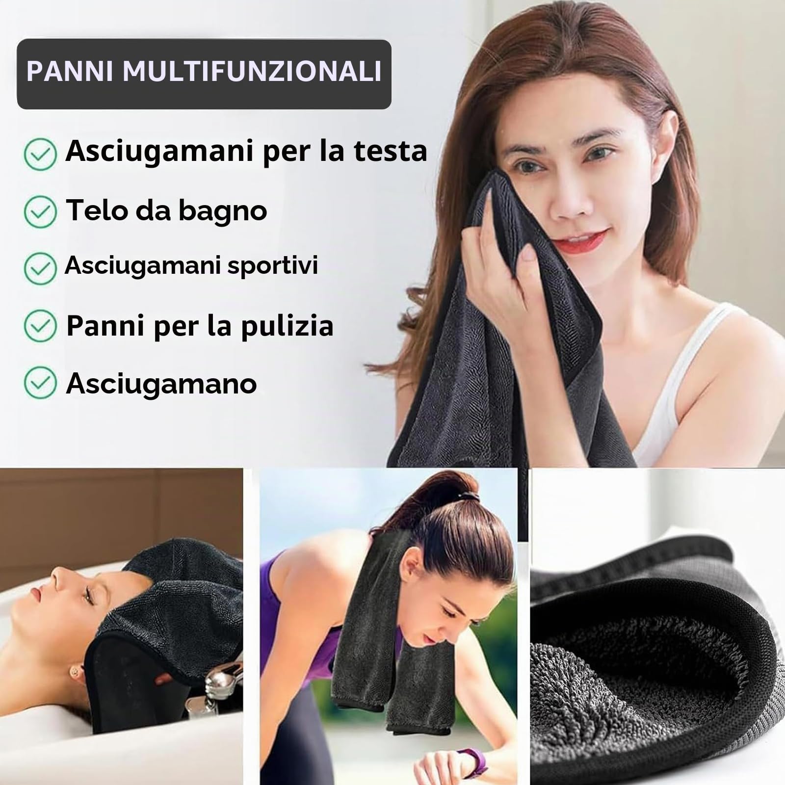 Panno XXL ultra-assorbente per Doccia, 3 pezzi 40x40 cm Panno Microfibra Auto Per Asciugatura E Pulizia Esterni per la casa, la doccia, l’auto
