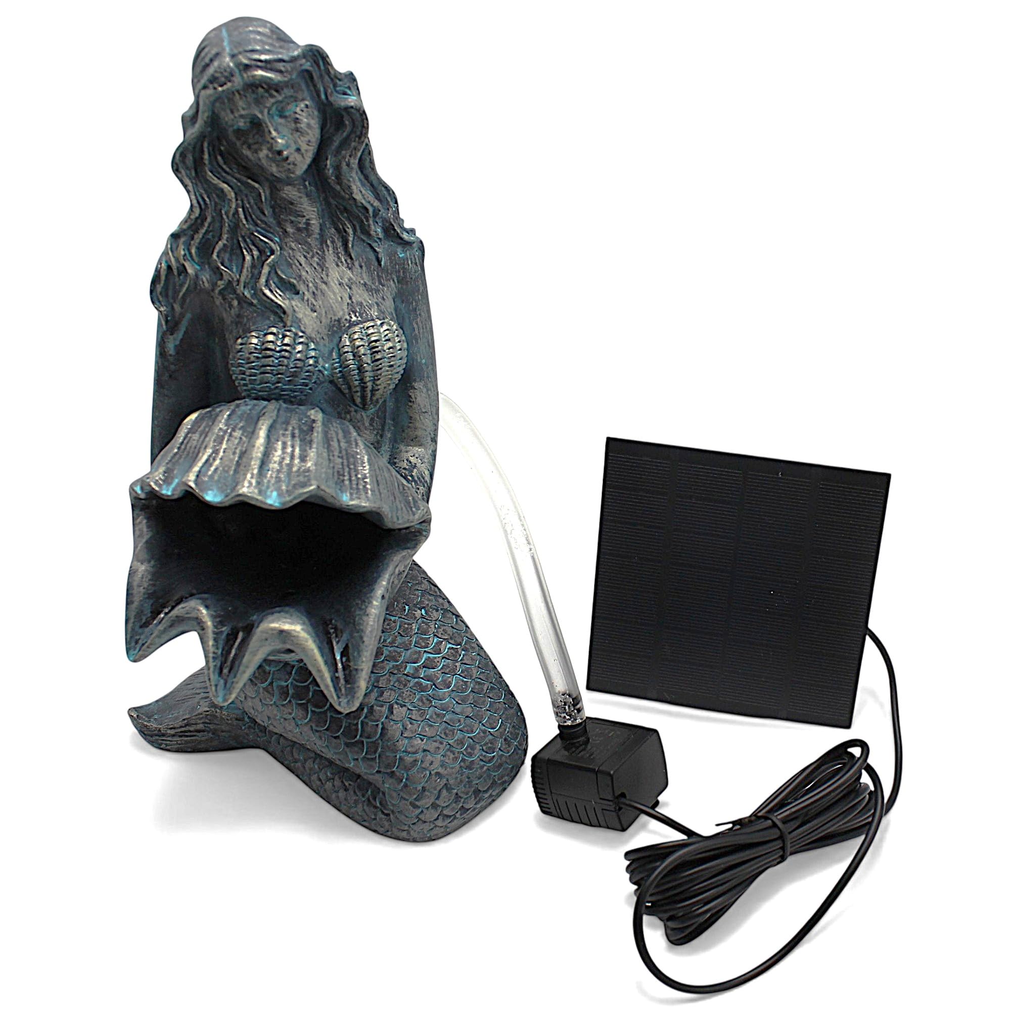 Garghilè solare con pompa – Statuetta di sirena con pompa solare e gioco d'acqua, decorazione da giardino in poliresina effetto bronzo, fontana solare per laghetto da giardino e corso d'acqua, 27 x 14