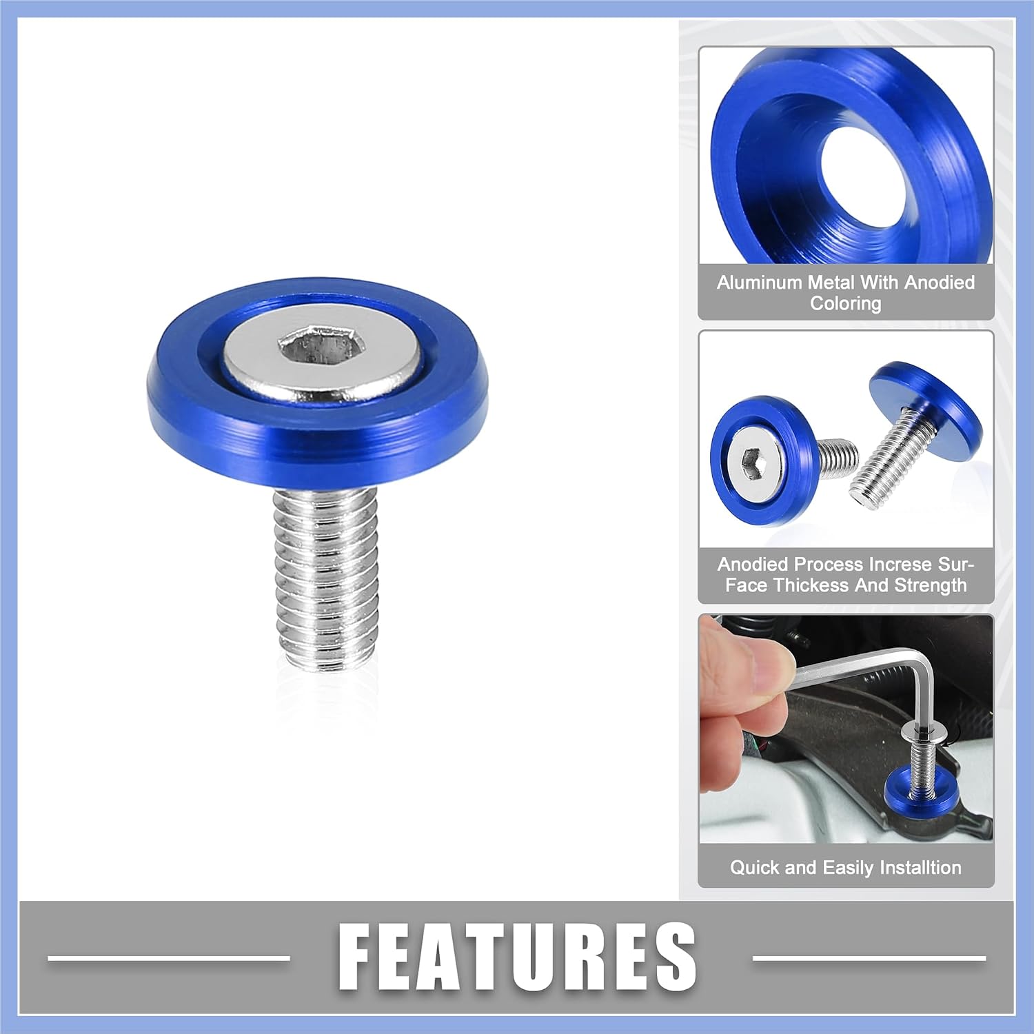 Car Bumper Fender Washer Bolt M6x20mm Engine Bay Dress Up Kit Stainless Steel Blue (Set of 25) Stable