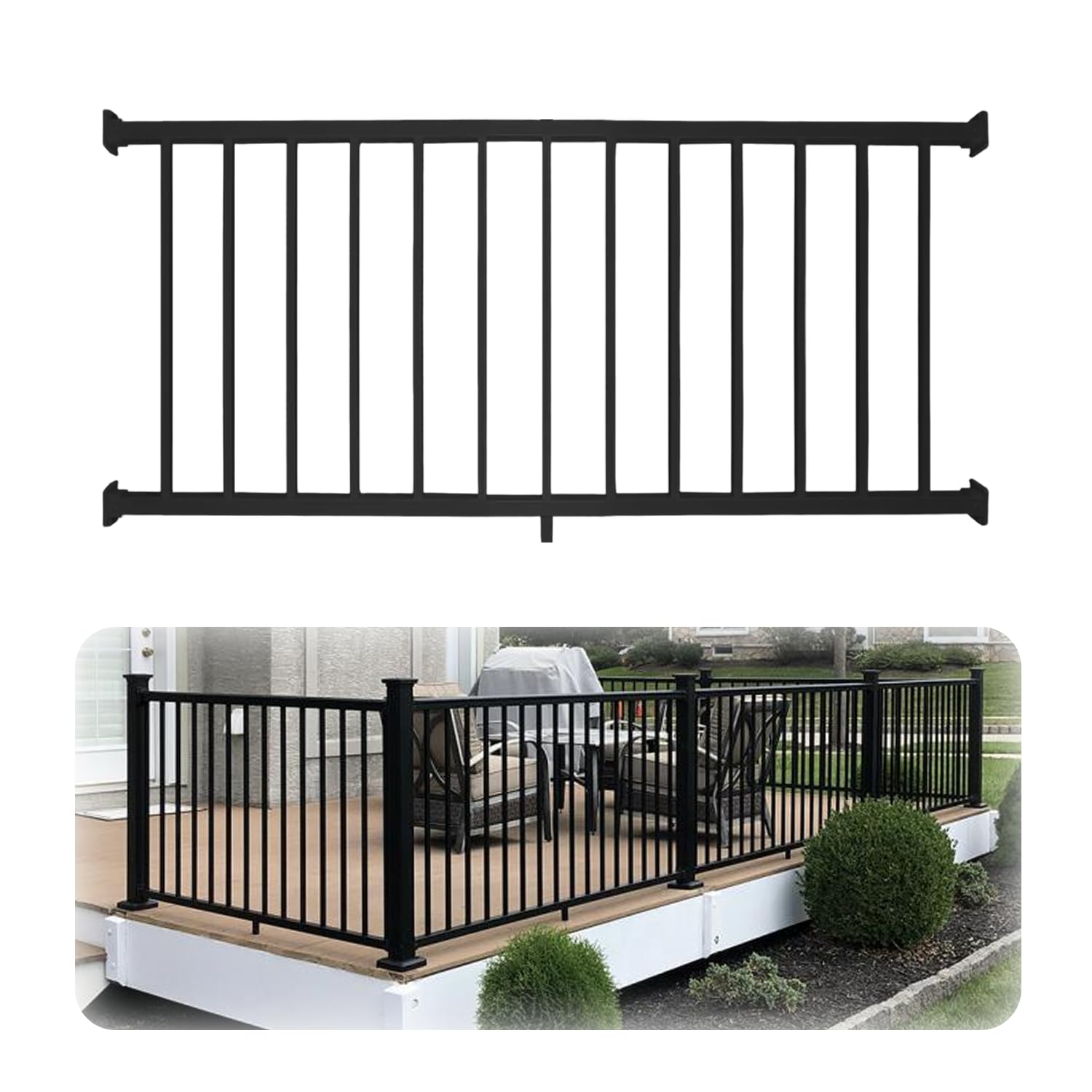 Weatherables 36 in. H x 6 ft. W Stanford Deck Railing Kit – Aluminum Porch & Balcony Railing Kit with Black Powder-Coated Finish, Adjustable Outdoor