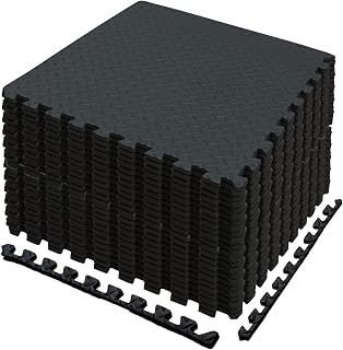 SK DEPOT Interlocking Improved Size 24in*24in*0.5in 24pcs Puzzle Exercise Mat EVA Foam Leaf Pattern Interlocking Tiles Floor Mats Protective Flooring for Cushion for Workouts & Gym Equipment (Black, 24pcs)