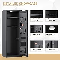 Vista 3 de 12-15 Gun Safe for Home, Large Capacity Rifle and Pistol Security Cabinet Quick Access Digital Keypad Lock, Backup Keys, Adjustable Shelves, Heavy