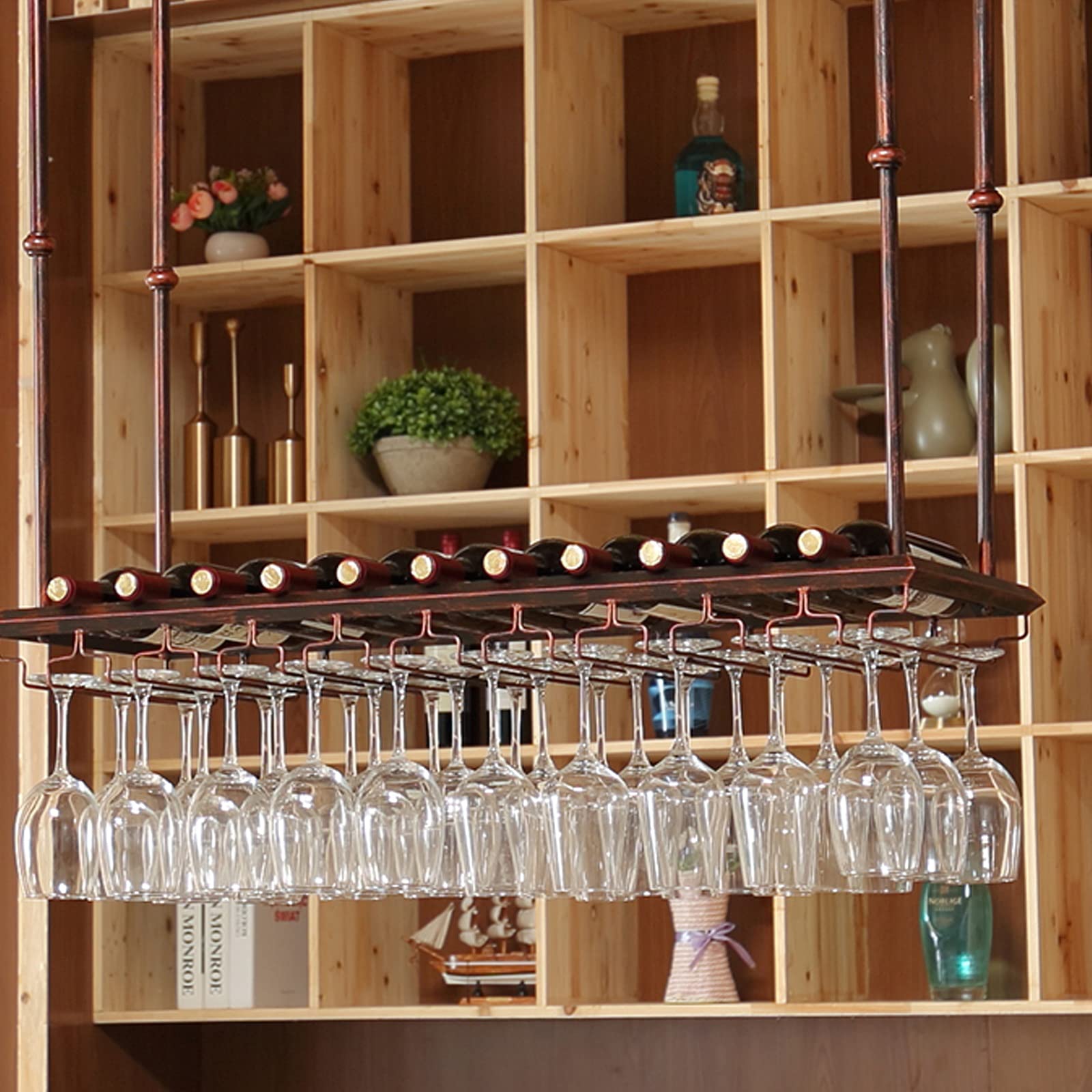 Support d'armoire murale en fer pour bouteilles de vin et verres de bar suspendus