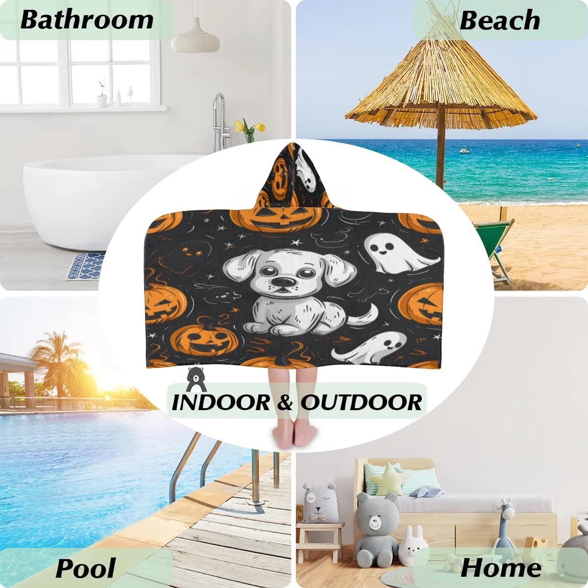 Pardick Kids Bath Towel Puppy Pumpkin Beach Towel with Hood Pool Cover Up for Girls Boys Soft Absorbent Hooded Bath Towel Toddler Towels for Beach, Pool