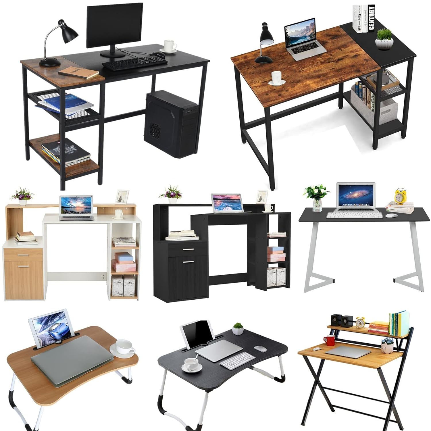 Home Office Computer Desk, Small Study Writing Desk with Storage Shelf