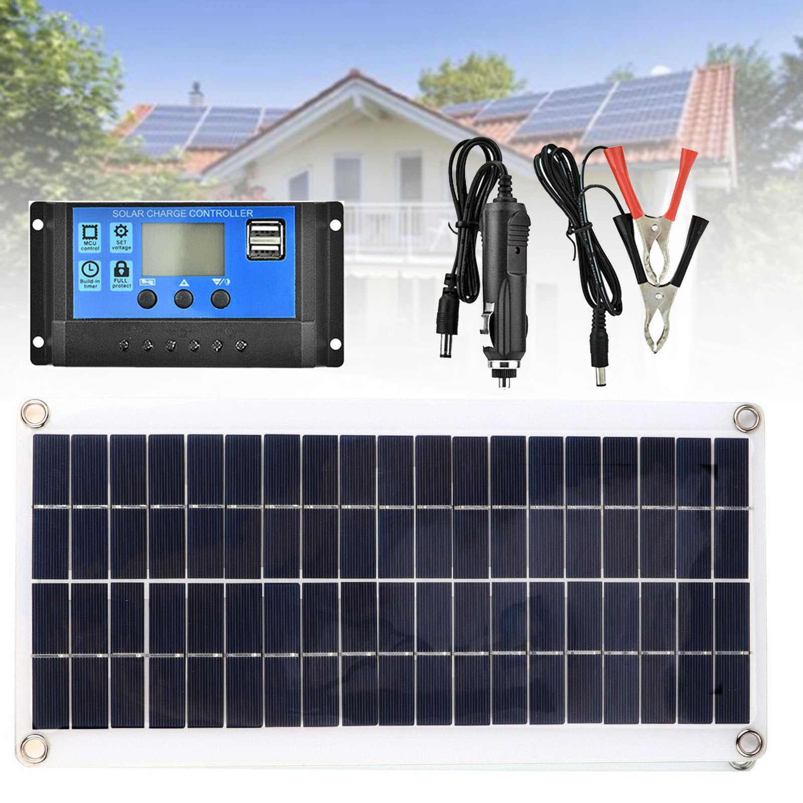 300 W 20/30/40/50/60 V Con Caricabatterie Per Auto, Sis-tema Pannello Solare Dc12-18 V Kit Pannello Solare Fuori Rete Per Capannone Domestico Pannello Solare Bifacciale,60A