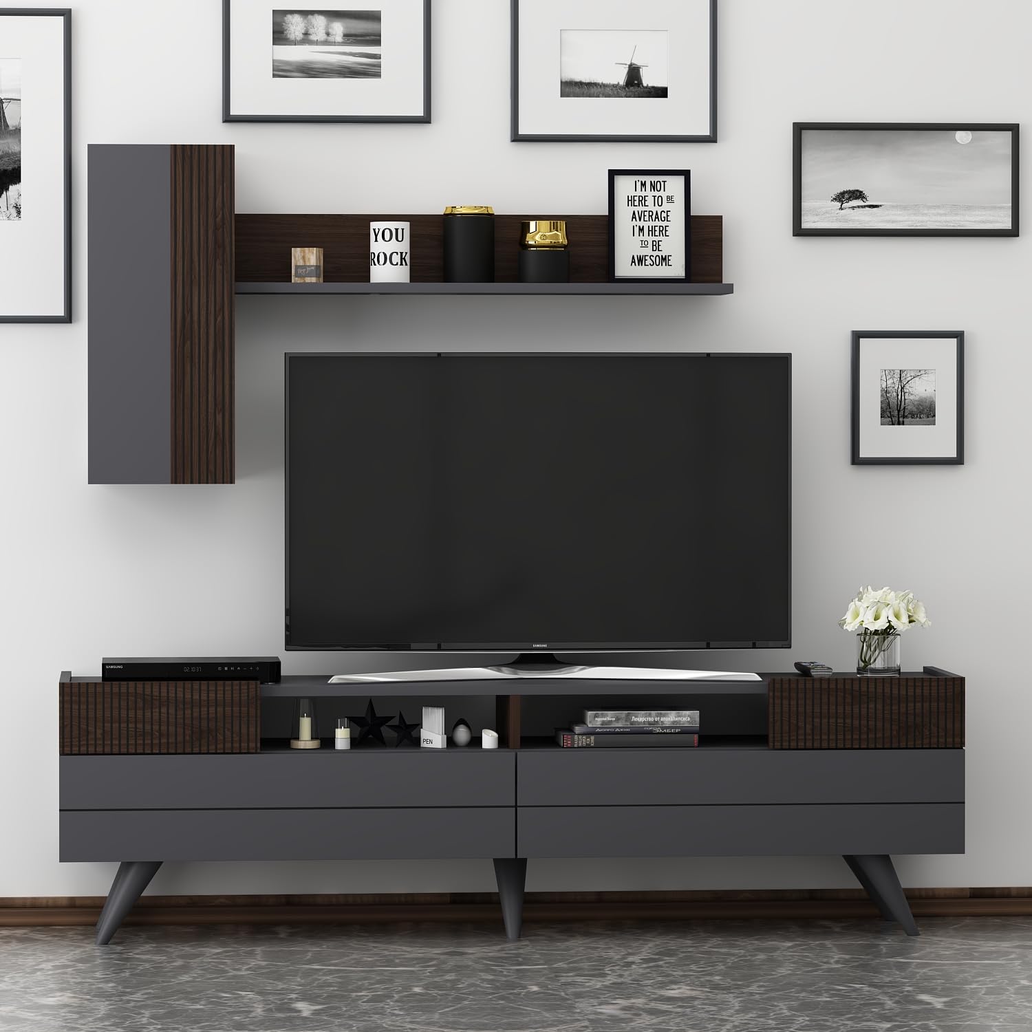 Mooon Living Room Set TV Cabina Anthracite/Walnut - Dettaglio