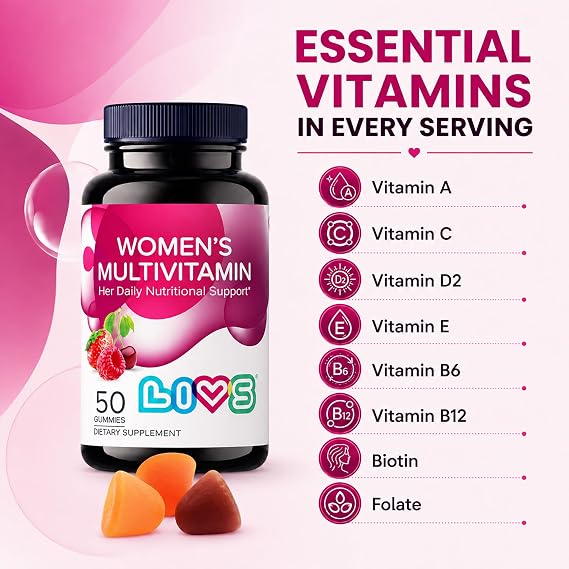 LIVS Womens Multivitamin Gummies Her Daily Vitamins with Folate, Biotin, Vitamin D2 & B12 Energy Support & Immune Support Supplement Vegan Multivitamin Gummy, (Pack of 2) 100 Count