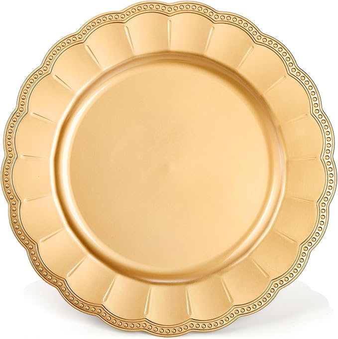 Kingrol 12 Platos Cargadores Dorados de Plástico 33 cm para Fiestas miniatura 3