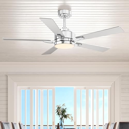 Ceiling Fan with Light, 52" Modern Low Profile Ceiling Fan with Light, DC Reversible Motor, Smart APP & Remote Control, Whisper Quiet, Dimmable LED for Bedroom/Living Room